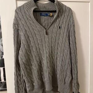 Ralph Lauren Men's Gray Zip-Up Cable Knit Sweater